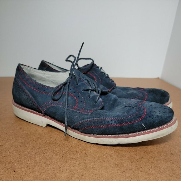 GBX Mens Dark Blue Suede Leather Dress Casual Shoes Size 10M - Red Stitching